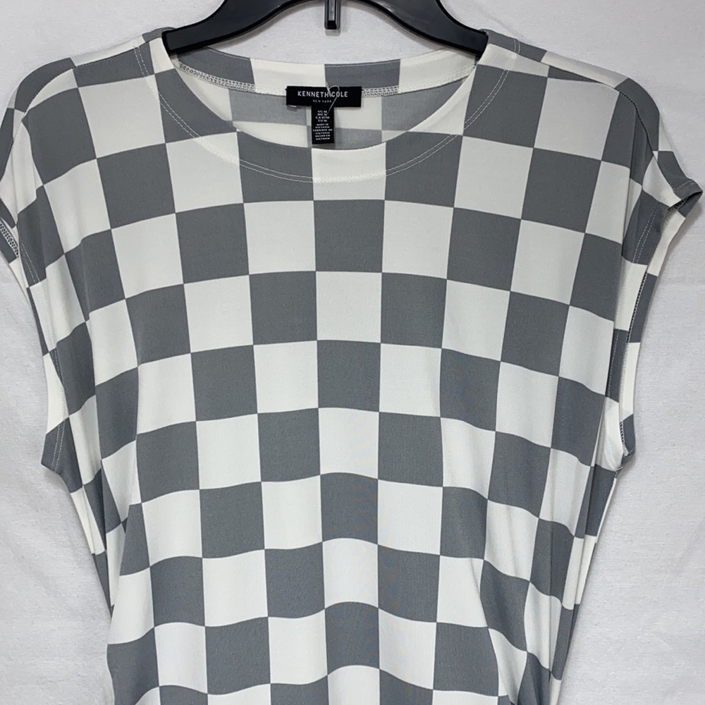 Kenneth Cole Medium Ruched Side Checker Long Dress - Picture 4 of 11